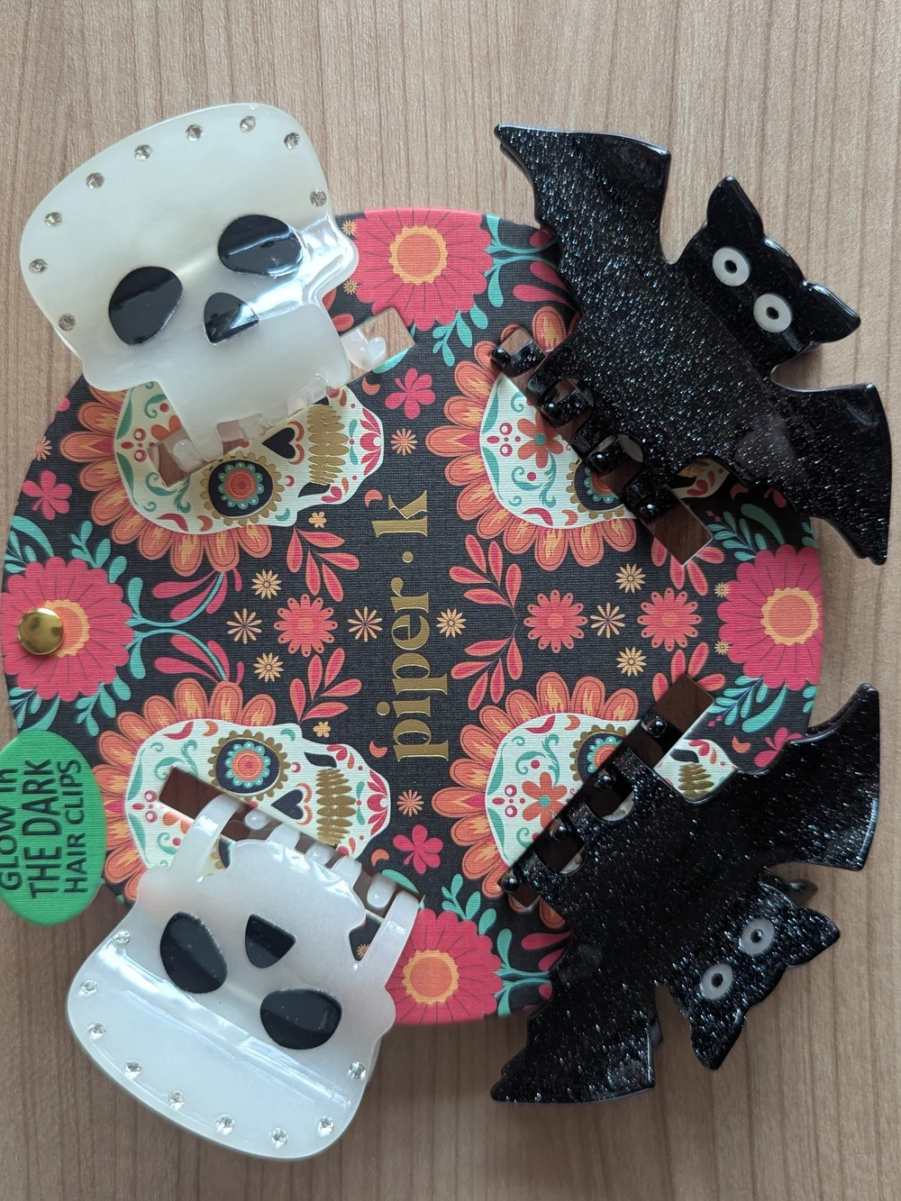 piper·k Glow-in-the-Dark Skull & Bat Hair Clips - Halloween